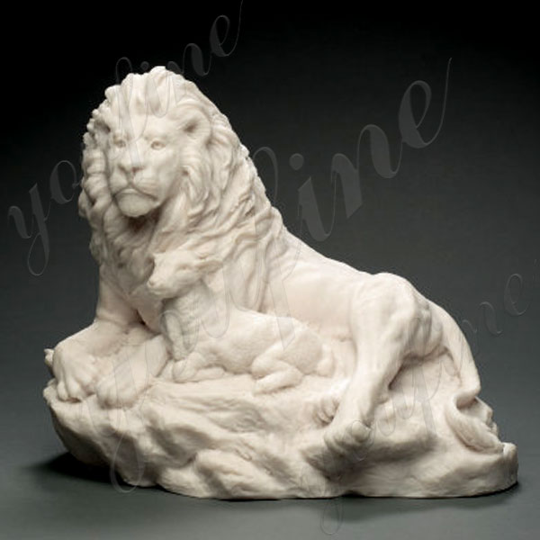 Garden marble stone lion statues with lamb for sale