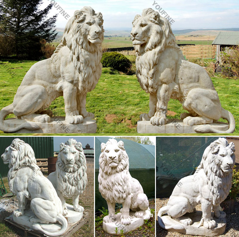 Outside garden ornaments white marble stone lion statues for sale