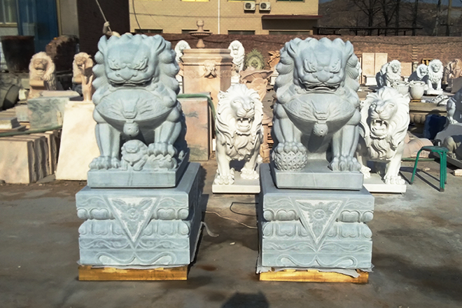 marble foo dogs Chinese stone lion statues in pairs