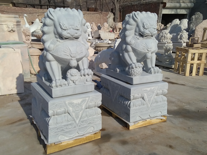 outdoor marble foo dogs Chinese stone lion statues in pairs