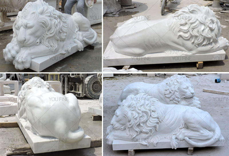 stone white marble lion statue