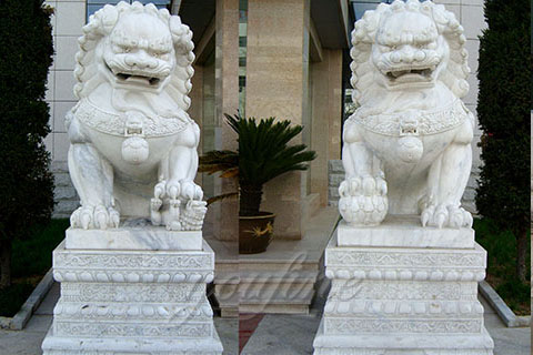 lawn ornaments decoration carving large white marble stone foo dogs outdoor for sale