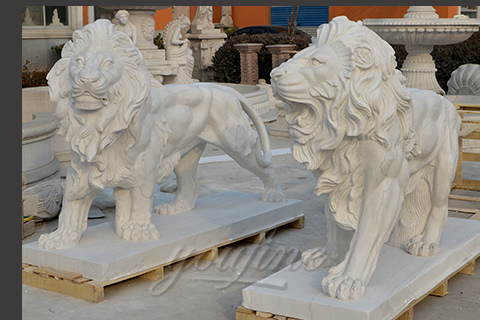 Garden natural marble lion animal stone sculptures for lawn ornaments decoration in front of  house