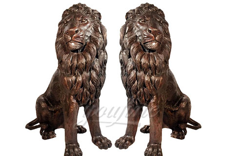 Large double sitting bronze lion statues for garden ornaments decoration on sale