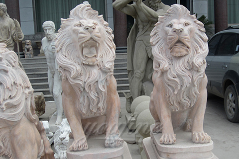 Decorative large outdoor strong marble lion statues for garden ornaments for sale