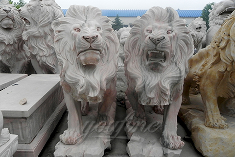 Outdoor garden stone carving marble lion for decoration
