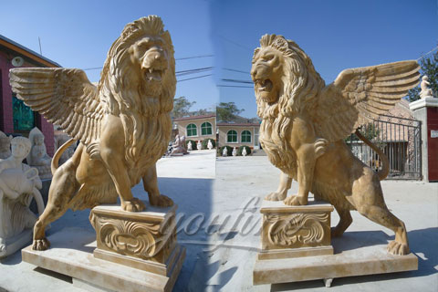 Big roaring winged lion statues in pairs for front porch on sale
