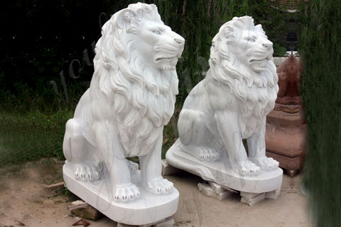 Outdoor garden ornaments white lion statues for sale