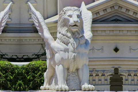 White concrete marble winged lion statues for front porch