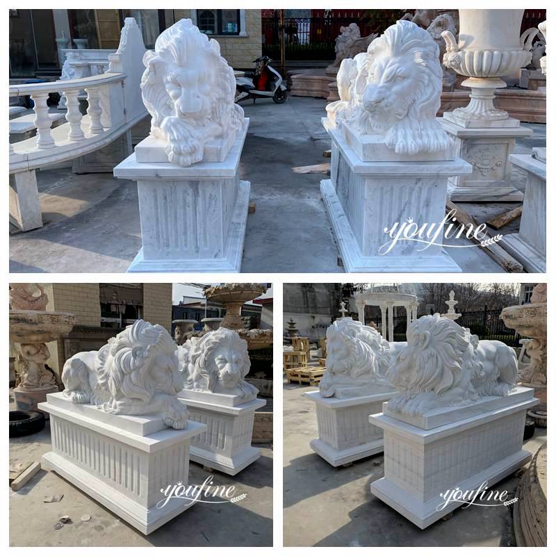  Outdoor Hand Carving Life Size Marble Lion Statue